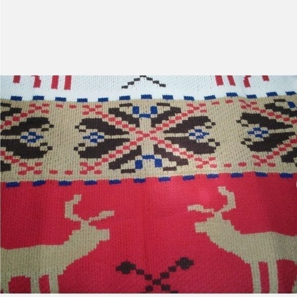 Mocotono Christmas Holiday Reindeer Geometric Crewneck Thick Sweater L - Picture 6 of 11